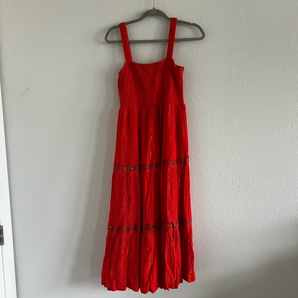 Tomato red with gold stitch Maxi Dress